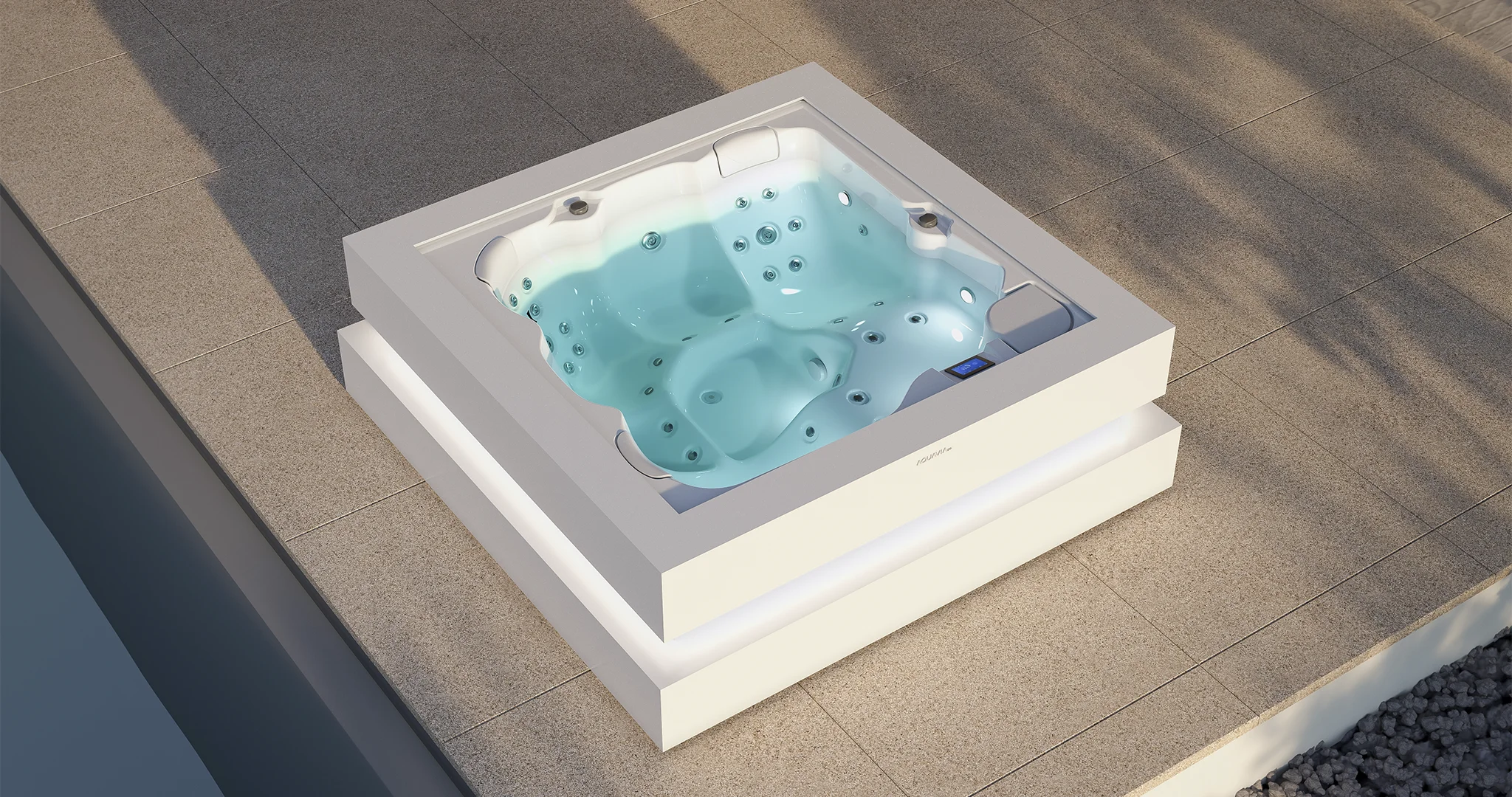 Modern outdoor hot tub for hydrotherapy